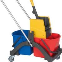 Cleaning trolley L1040xW400xH850mm 2 buckets 17l red/blue spout and plastic press