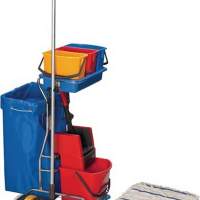 Cleaning trolley bucket 1x17l 3x6l wringer with handle/holder/5 mops