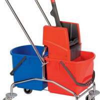 Cleaning trolley L1040xW410xH900mm 2 buckets 17l red/blue spout and Ku. press