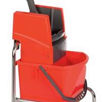 Cleaning trolley 1 bucket 17l red with spout and plastic press 490x410x900mm