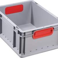 ALLIT transport stacking container L400xW300xH170mm, gray PP closed handle red