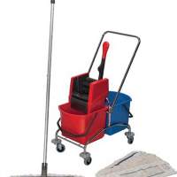 Cleaning trolley bucket 2x17l wringer with handle/holder/4 mops